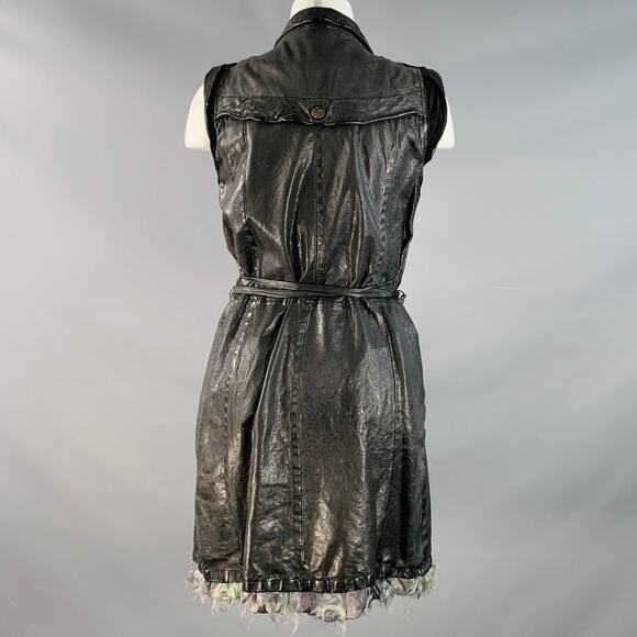 GIORGIO BRATO Size 6 Black Leather Double Breasted Belted Longline Vest - Picture 4 of 9